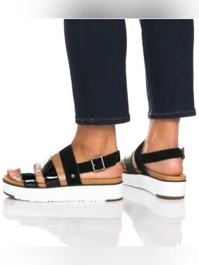 UGG Women’s Black Platform Strappy Sandals with Buckle